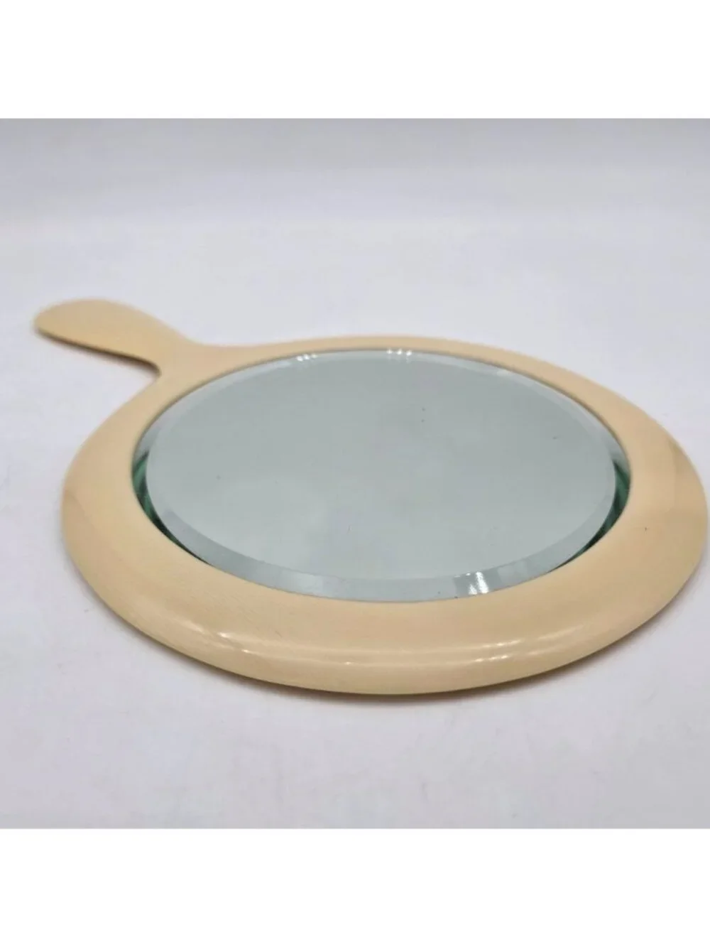 Vintage Ivory Celluloid Hand Mirror Round by Lyra Lin Dubarry